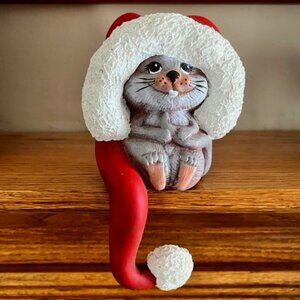 Ceramic Hand Painted Santa Christmas Mouse Shelf Sitter